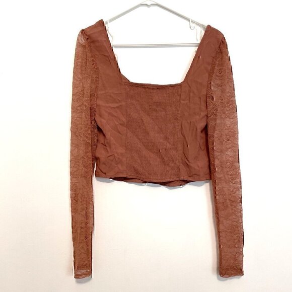 WILD FABLE Long Sleeve Lace Bustier Top Mauve Pink Brown Y2K 90s Cropped Crop M - Picture 11 of 13